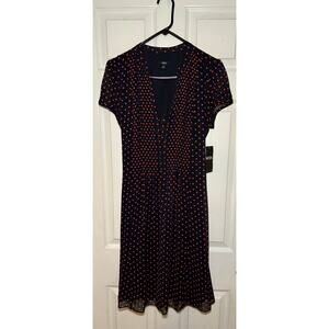 MSK navy dress with‎ pink dots size 12 NWT